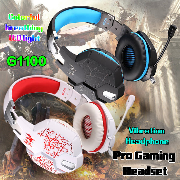 YCDC Pro Gaming Each G1100 EACH G1100 3.5MM GAMING HEADPHONE VIBRATED HEADBAND WITH MIC LED TABLET For PC Gamer